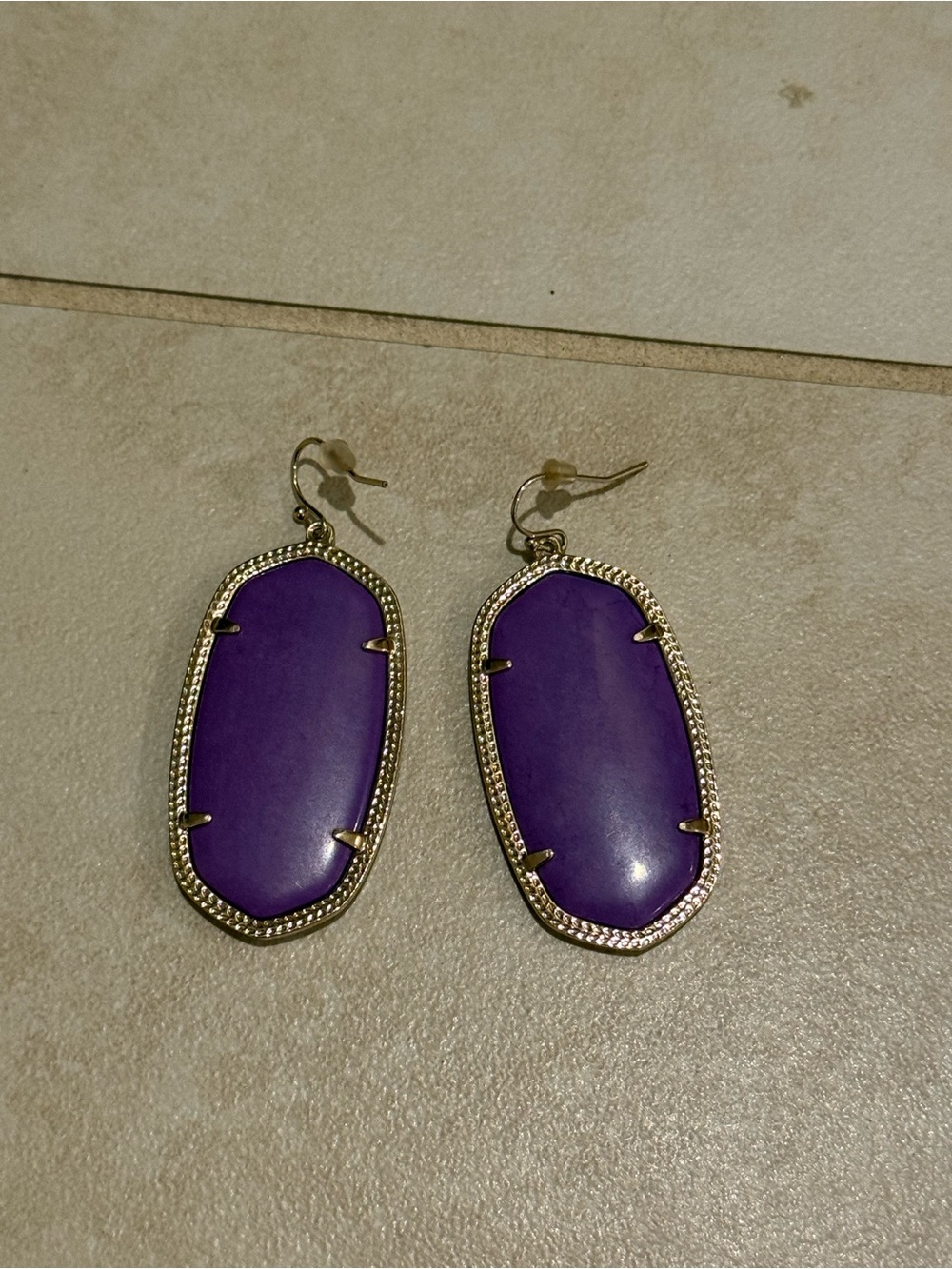 Kendra Scott Purple Oval Drop Earrings with Gold Trim